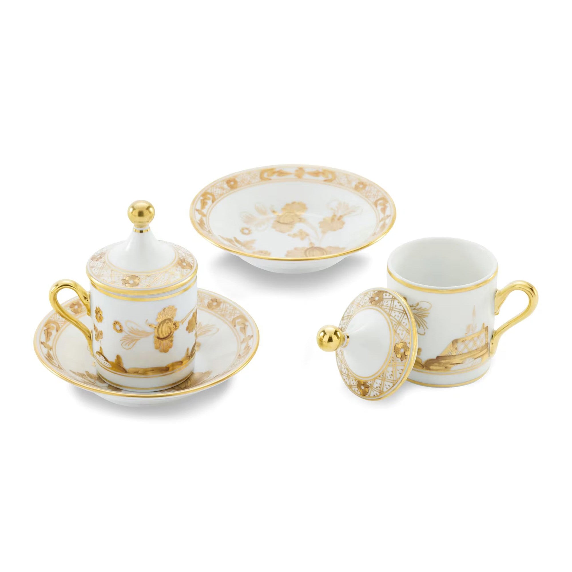Set 2 cesti pentru espresso si farfurii, 80 ml, Oriente Italiano Aurium - GINORI 1735