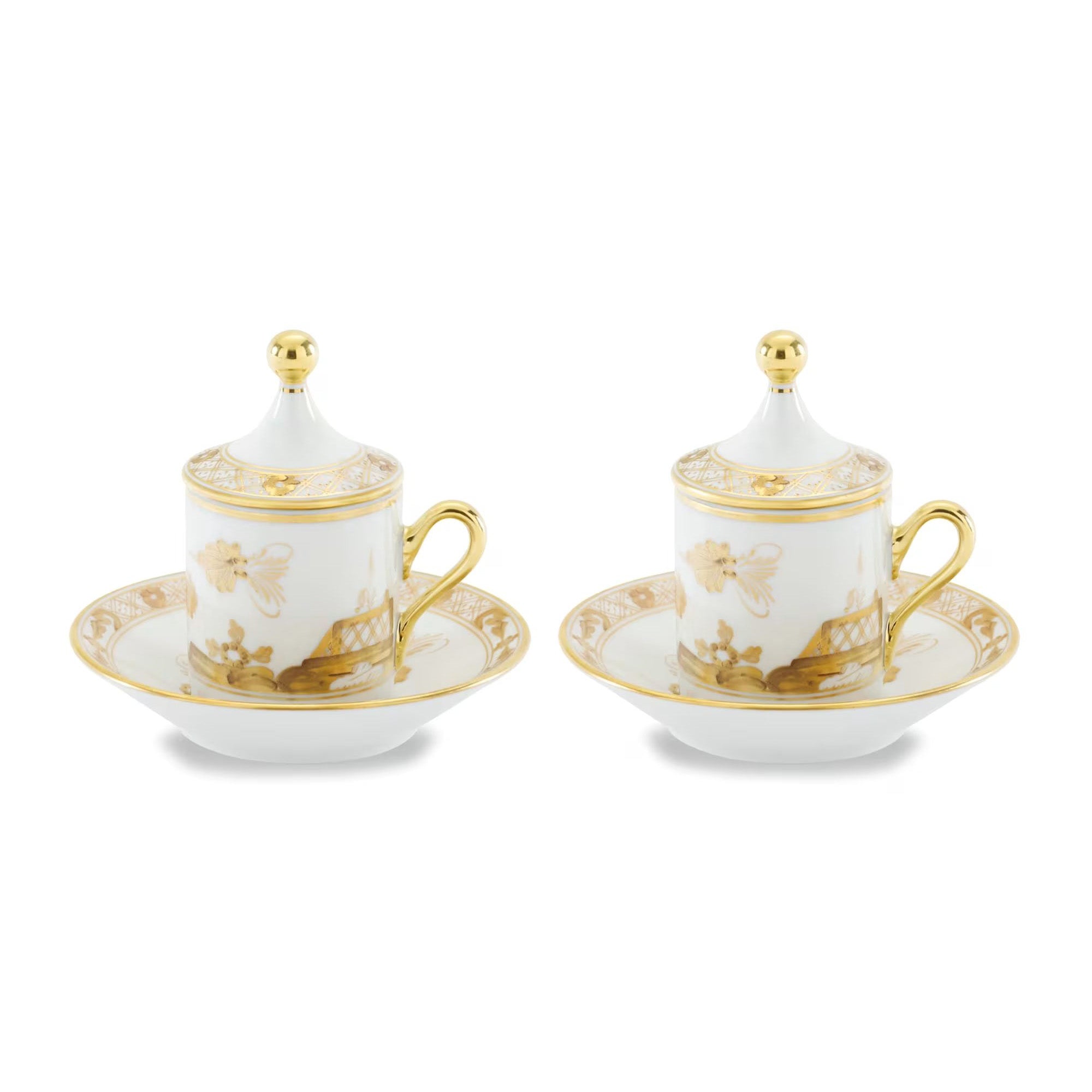 Set 2 cesti pentru espresso si farfurii, 80 ml, Oriente Italiano Aurium - GINORI 1735