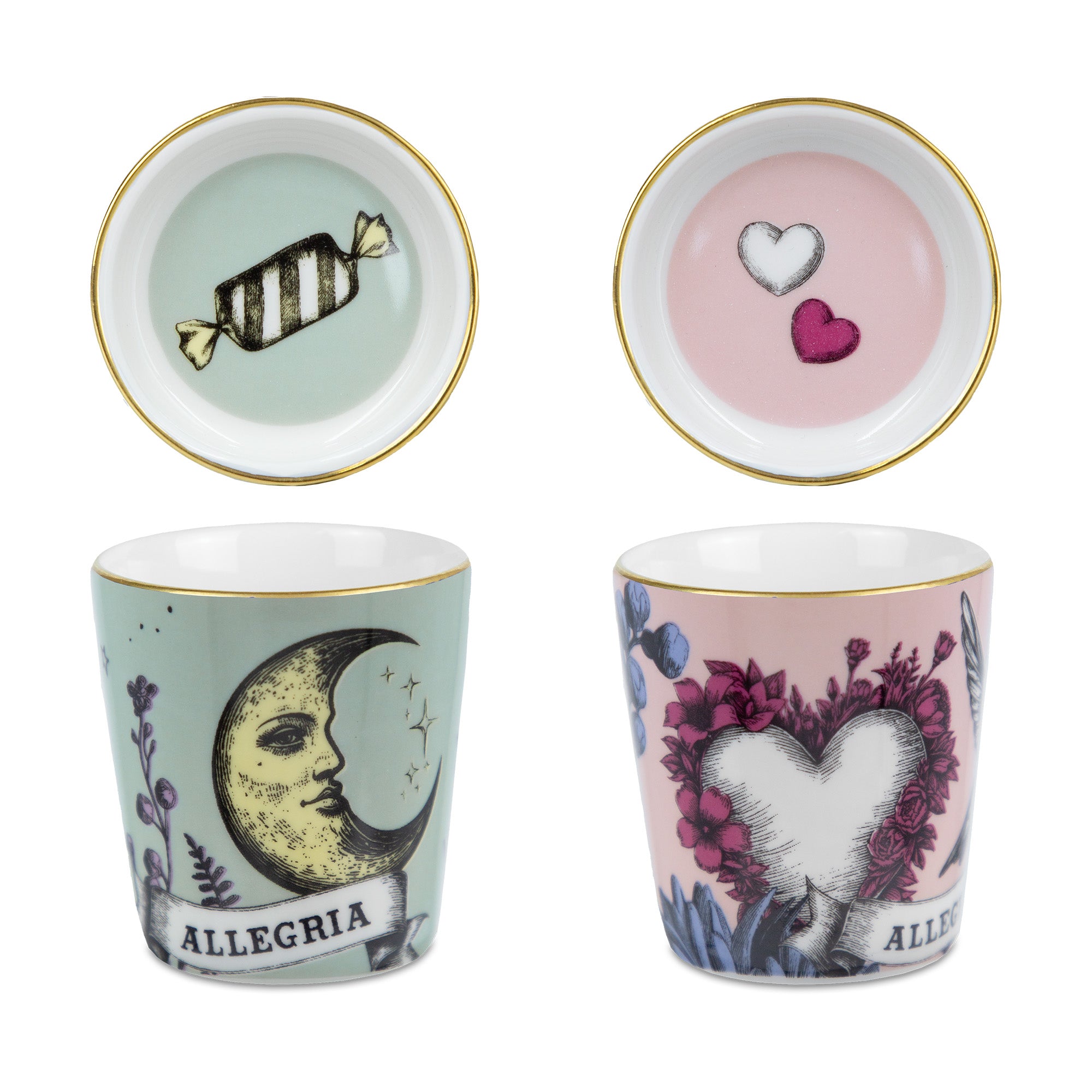 Set 2 cesti pentru espresso si farfurii, portelan, Allegria - BACI MILANO