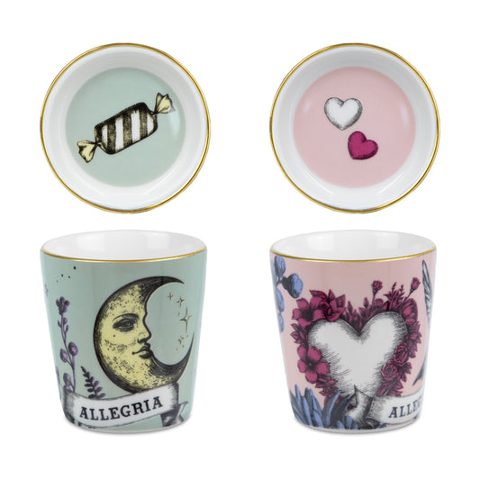 Set 2 cesti pentru espresso si farfurii, portelan, Allegria - BACI MILANO