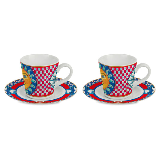 Set 2 cesti pentru espresso si farfurii, portelan, Sole Mio - BACI MILANO