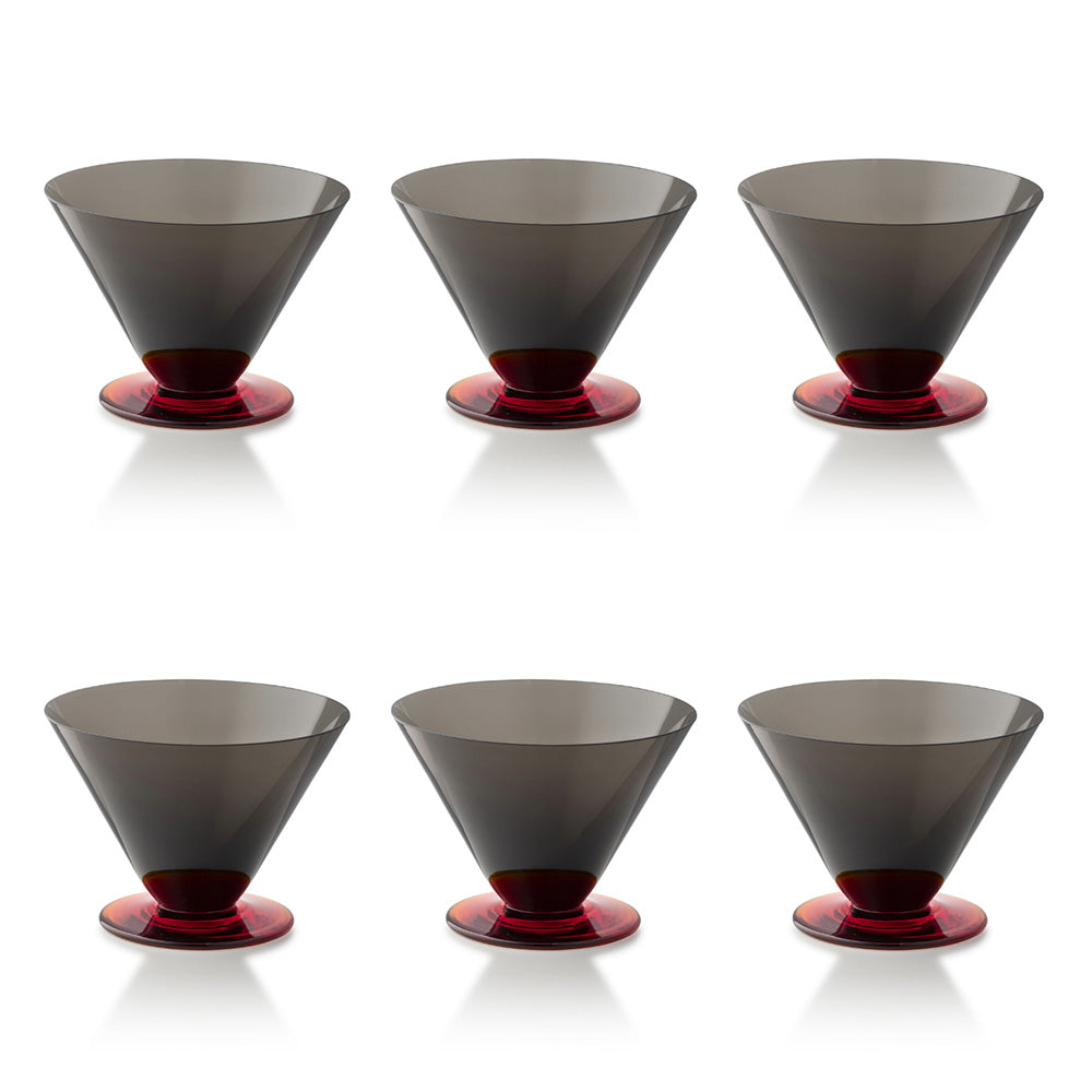 Set 6 boluri din sticla, gri/rosu, 13 cm, Salicornia - SALVIATI