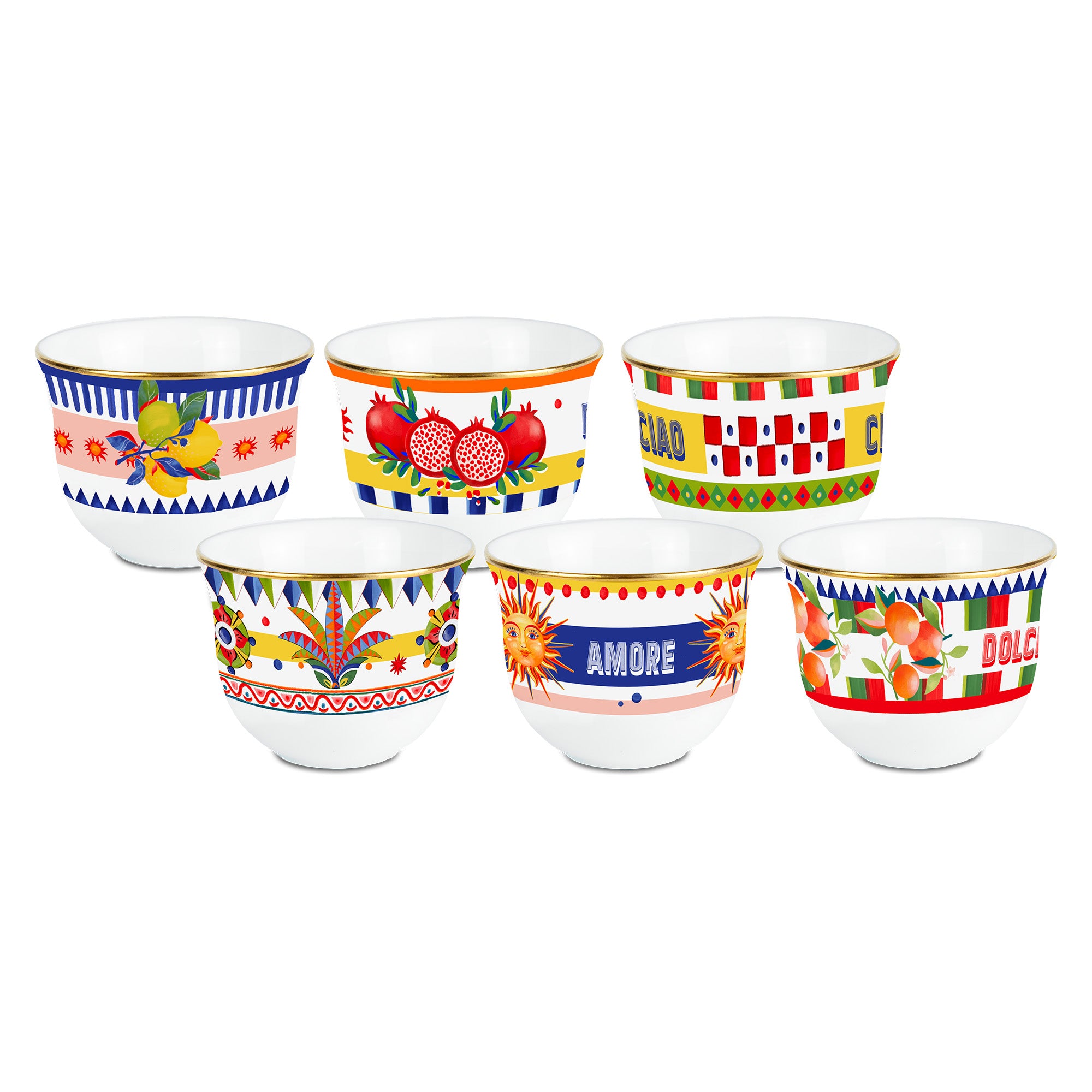 Set 6 cesti pentru espresso Arabic, portelan, Dolce Vita - BACI MILANO