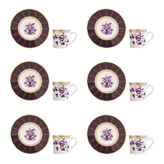 Set 6 cesti pentru espresso si farfurii, 80 ml, Prunus - BERNARDAUD