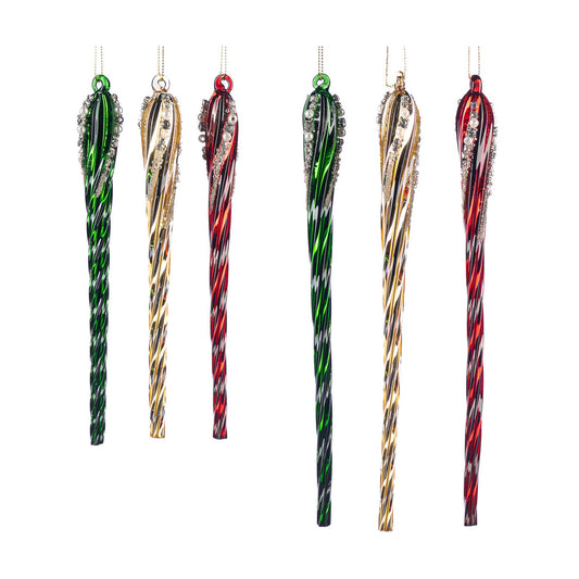 Set 6 ornamente pentru brad, Turturi, rosu/verde/auriu, 20/25 cm - SIMONA'S CHRISTMAS