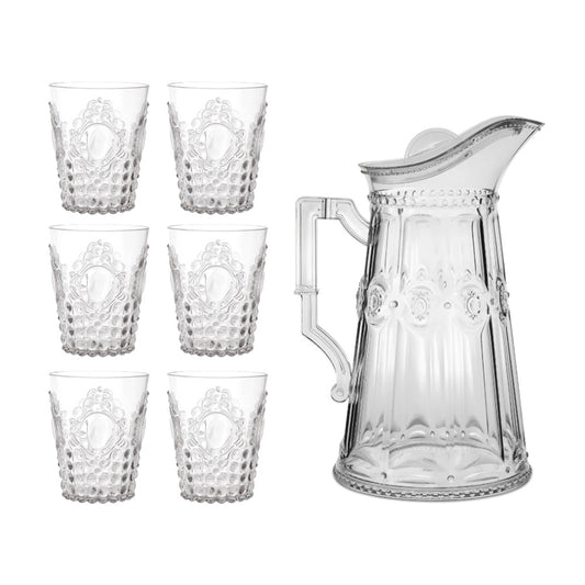 Set 6 pahare pentru apa si carafa 2L, acril transparent, Baroque & Rock Anniversary - BACI MILANO