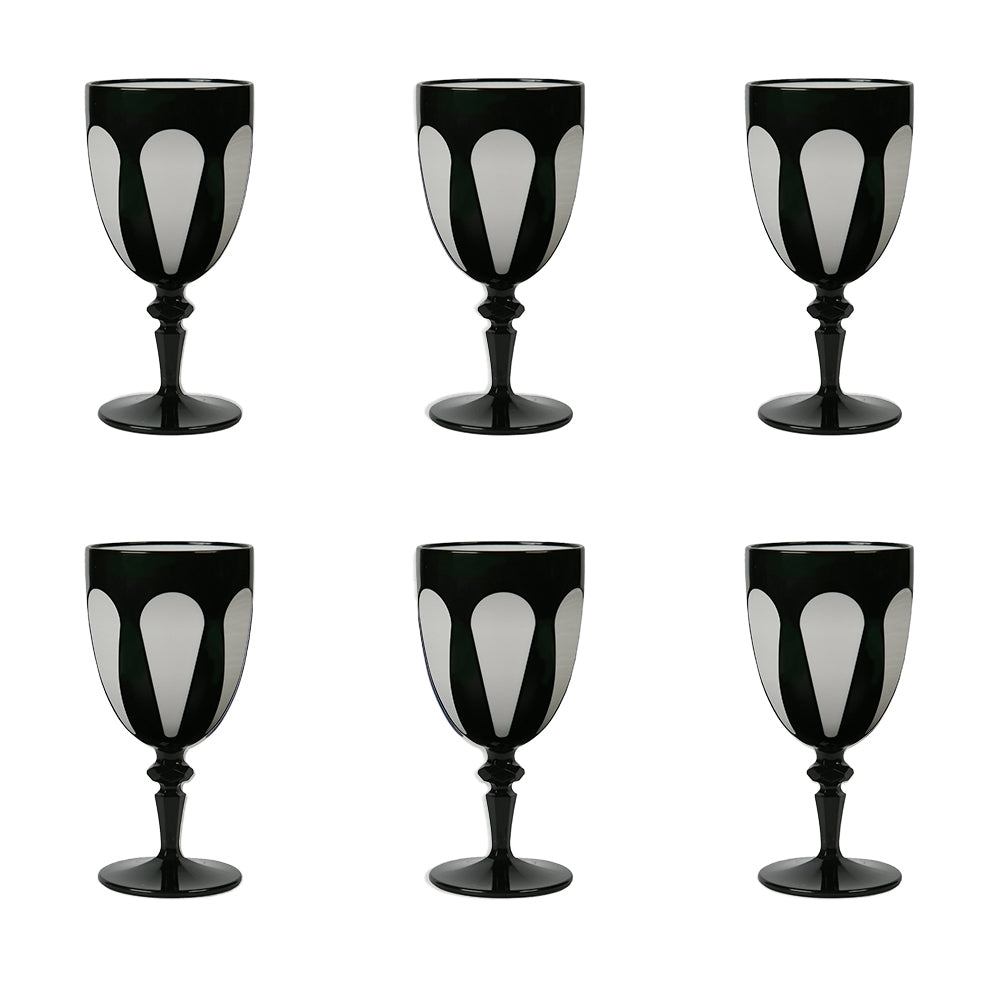 Set 6 pahare pentru vin, acril negru/alb, Aqua - BACI MILANO