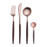 Set tacamuri din otel inoxidabil, placat cu aur 18k, 24 piese, Goa Brown Rose Gold - CUTIPOL