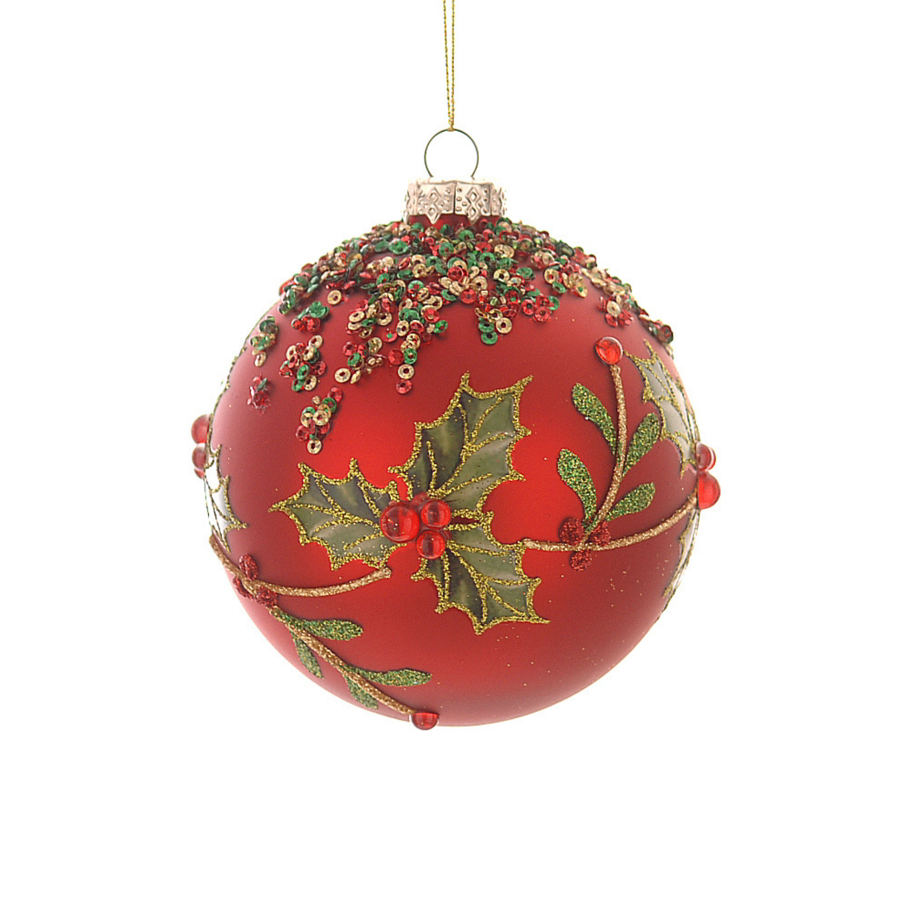 Glob din sticla, rosu, 12 cm, Holly Vines - Simona's Christmas