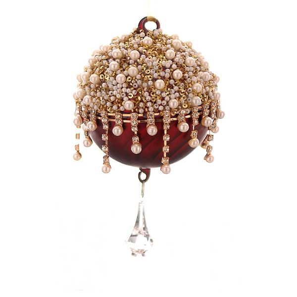 Glob din sticla cu perle, burgundy, 10 cm, Gloria - Simona's Christmas