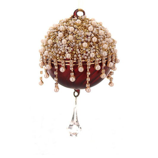 Glob din sticla cu perle, burgundy, 10 cm, Gloria - Simona's Christmas
