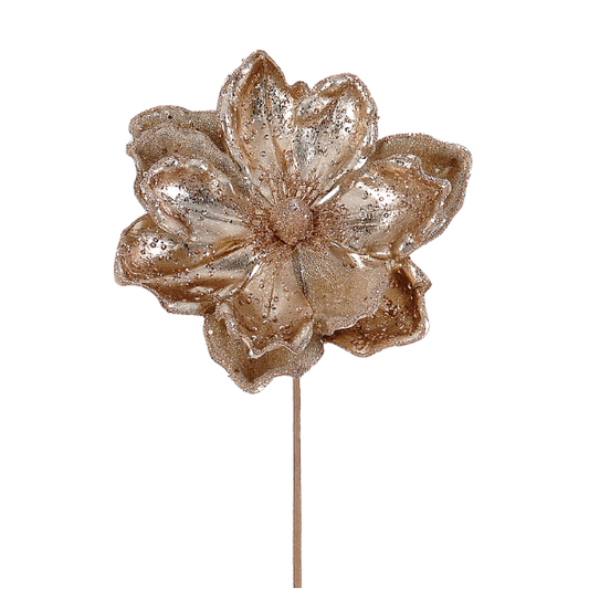 Floare decorativa Magnolia, auriu, 21 cm - Simona's Christmas