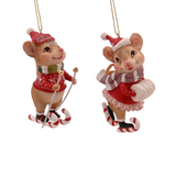 Ornament pentru brad cu soricei, 9.5 cm, rosu, Skiing - Simona's Christmas