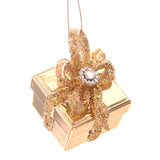 Ornament pentru brad, cadou cu funda, auriu, 5.5 cm - Simona's Christmas