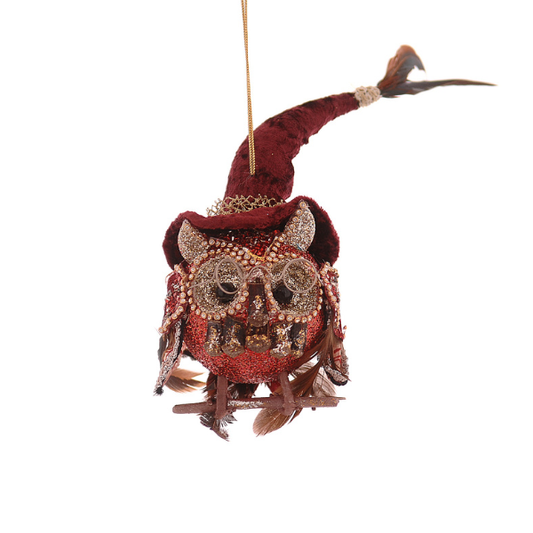 Ornament pentru brad bufnita, burgundy, 8 cm, Emmanuel - Simona's Christmas