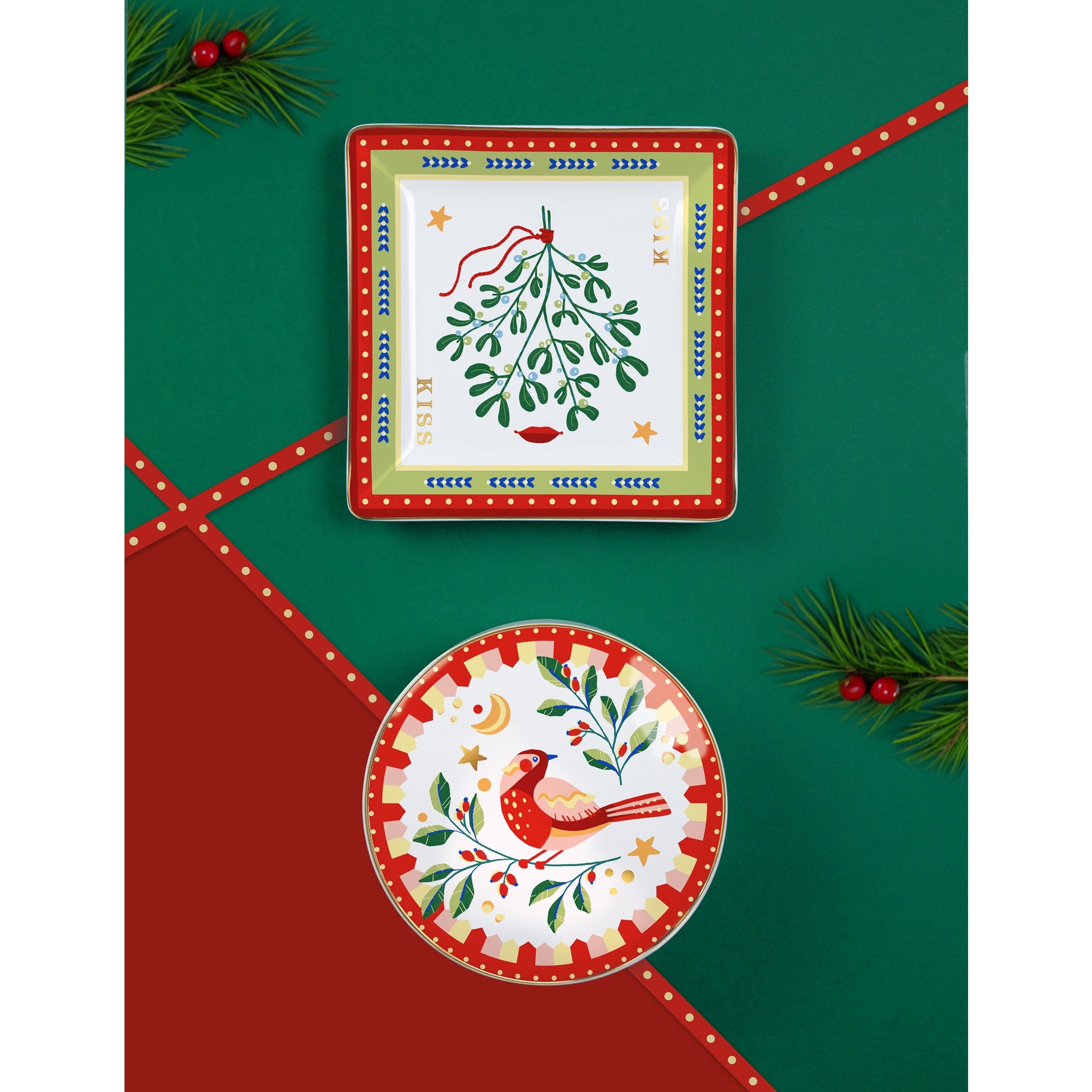 Tava din portelan, 15 x 15 cm, Mamma Mia Xmas Mistletoe - BACI MILANO