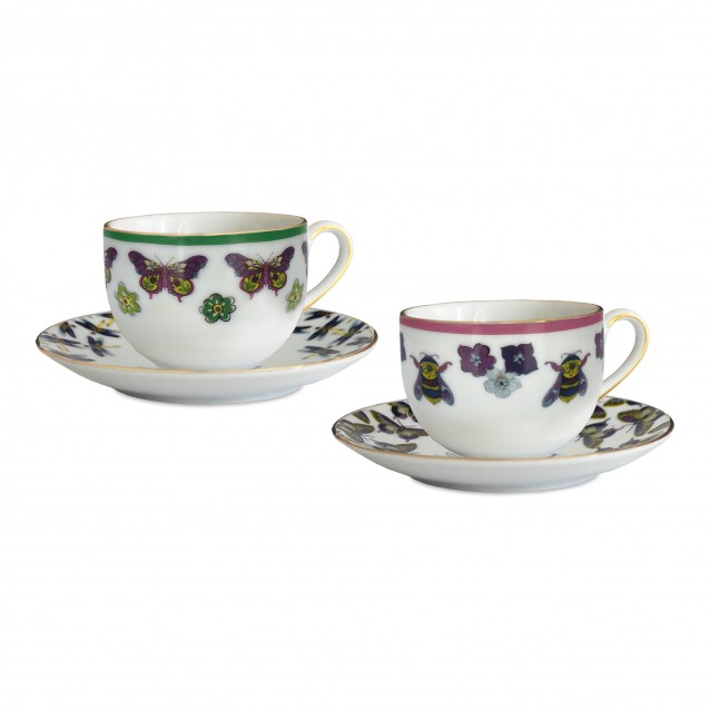 Set 2 cesti pentru cafea si farfurii, portelan, Amazzonia - BACI MILANO