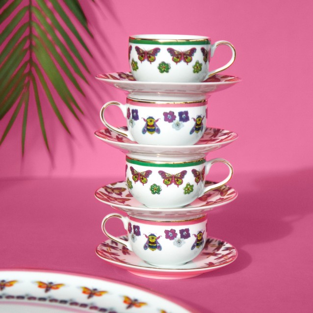 Set 2 cesti pentru cafea si farfurii, portelan, Amazzonia - BACI MILANO