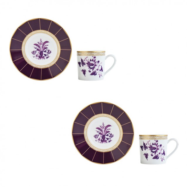 Set 2 cesti pentru cafea si farfurii, Prunus - BERNARDAUD