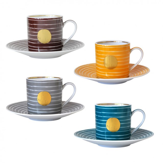 Set 4 cesti pentru cafea si farfurii, culori asortate, Aboro by Sarah Lavoine - BERNARDAUD