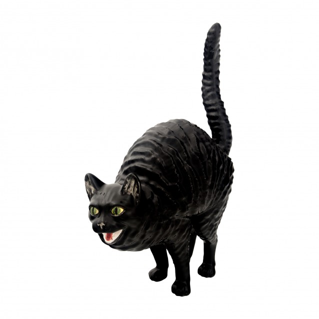 Sculptura ceramica neagra, 58 cm, Hissing Cat - BORDALLO PINHEIRO 