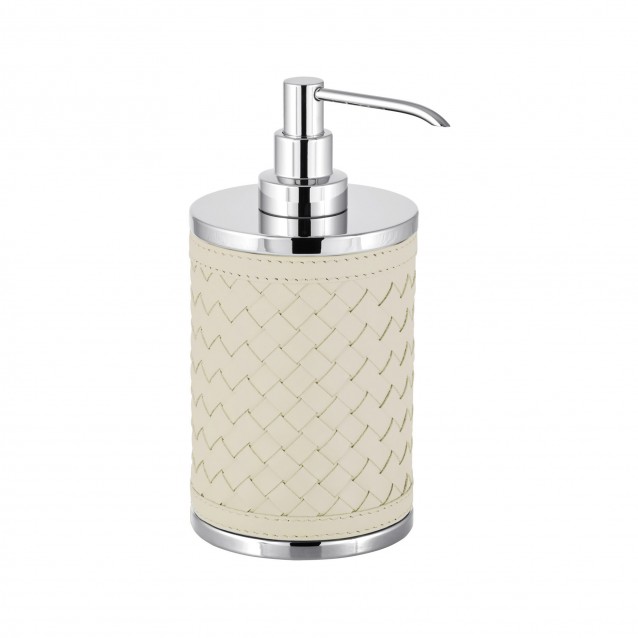 Dispenser sapun, piele impletita, ivory/chrome, 18 cm, Alghero - RIVIERE